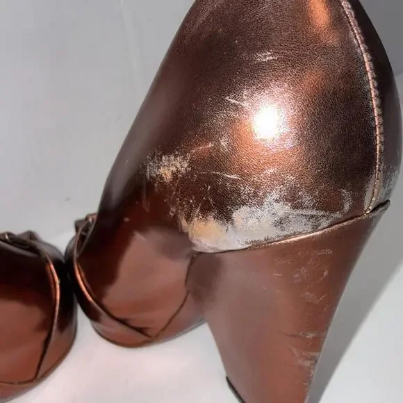 Yves Saint Laurent YSL Basket Orange Bronze Leather Designer Heels Sandals 37.5 - Picture 9 of 15